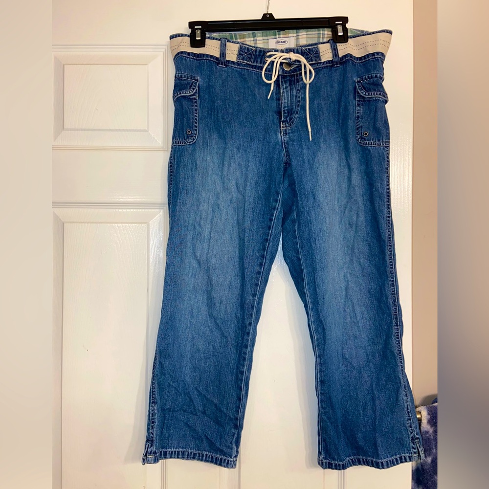 Y2K Blue Denim Capris with Drawstring